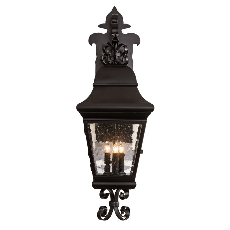 Vincente Black Iron 3-Light Lantern Wall Sconce with Seedy Glass