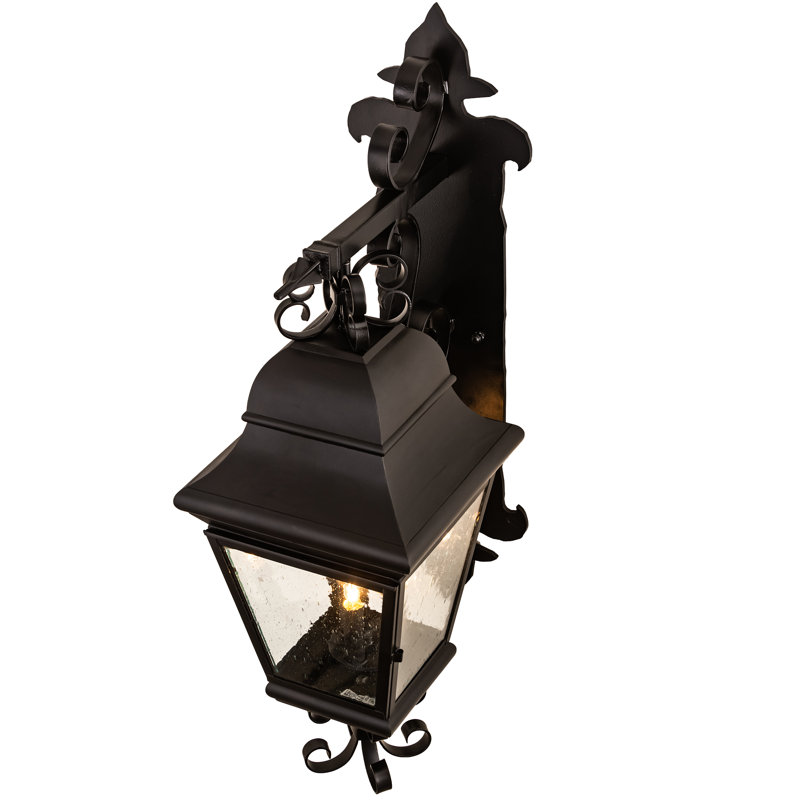 Vincente Black Iron 3-Light Lantern Wall Sconce with Seedy Glass