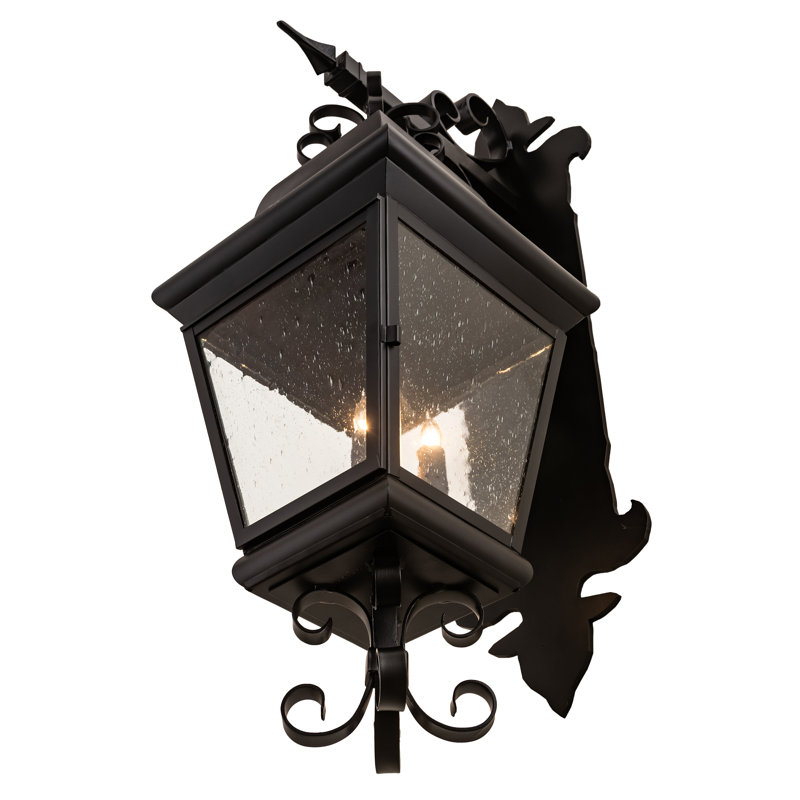 Vincente Black Iron 3-Light Lantern Wall Sconce with Seedy Glass