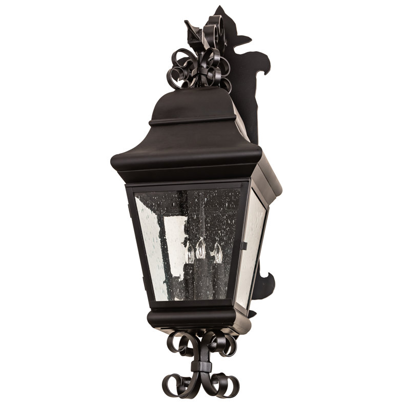 Vincente Black Iron 3-Light Lantern Wall Sconce with Seedy Glass