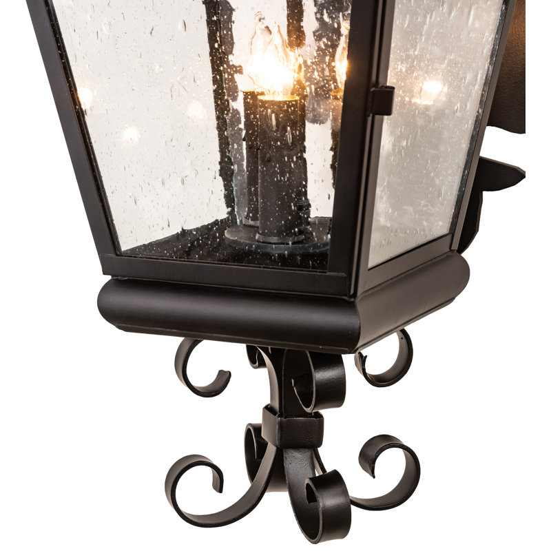 Vincente Black Iron 3-Light Lantern Wall Sconce with Seedy Glass