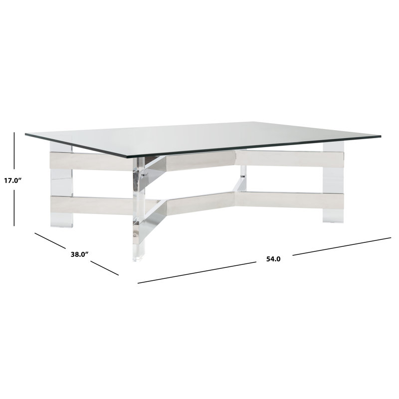 Eugene Silver Stainless Steel and Clear Acrylic Coffee Table with Glass Top