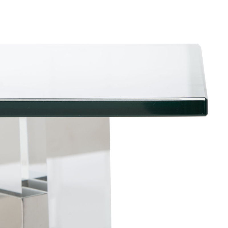 Eugene Silver Stainless Steel and Clear Acrylic Coffee Table with Glass Top