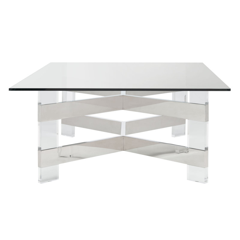 Eugene Silver Stainless Steel and Clear Acrylic Coffee Table with Glass Top