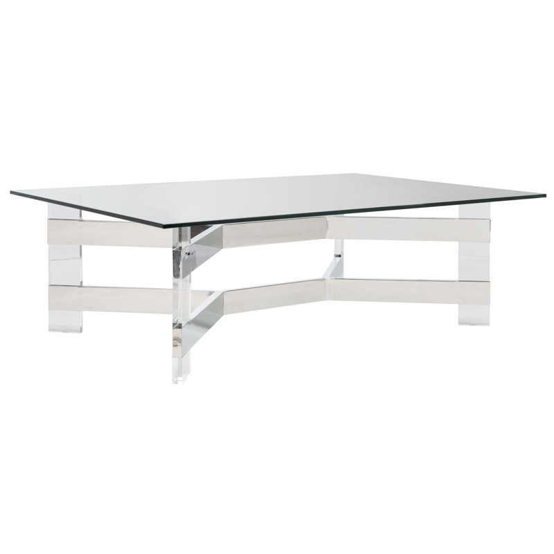 Eugene Silver Stainless Steel and Clear Acrylic Coffee Table with Glass Top