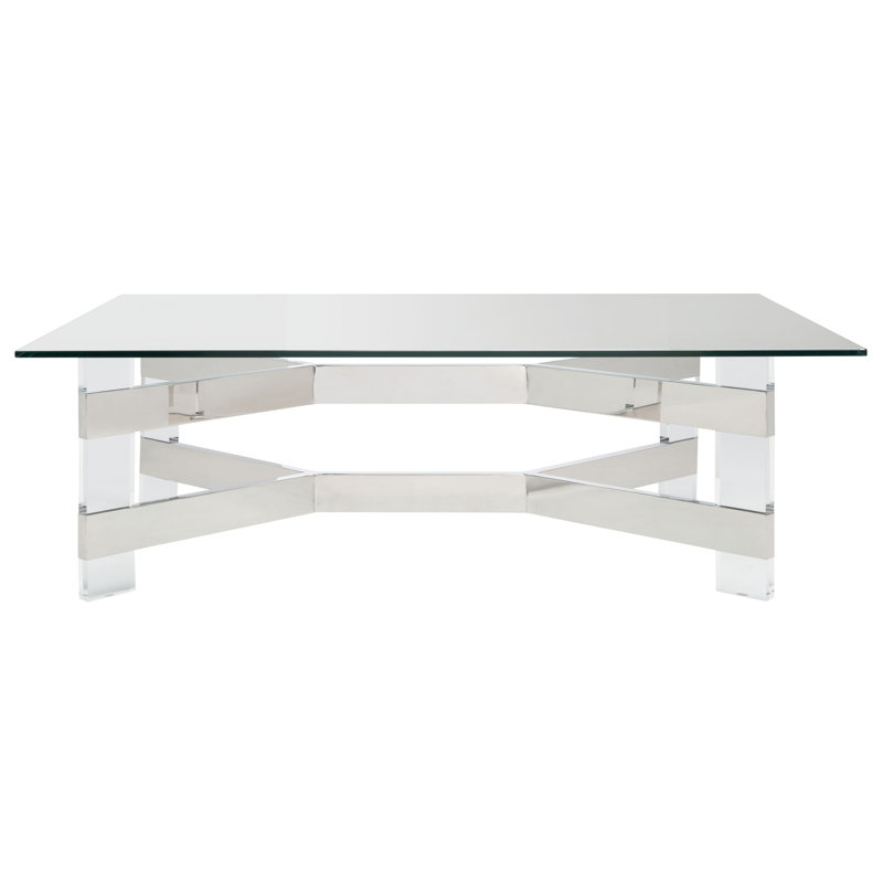 Eugene Silver Stainless Steel and Clear Acrylic Coffee Table with Glass Top