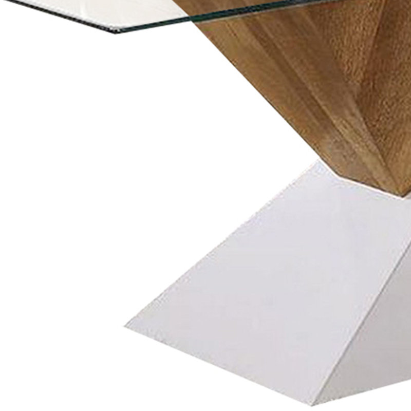 Contemporary Two-Tone Wooden Pedestal End Table, White and Brown