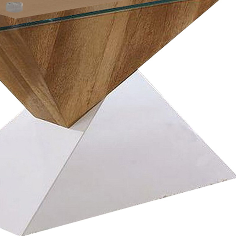 Contemporary Two-Tone Wooden Pedestal End Table, White and Brown