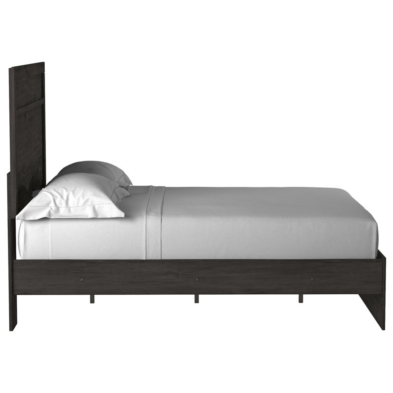 Black King Upholstered Panel Bed with Wood Frame