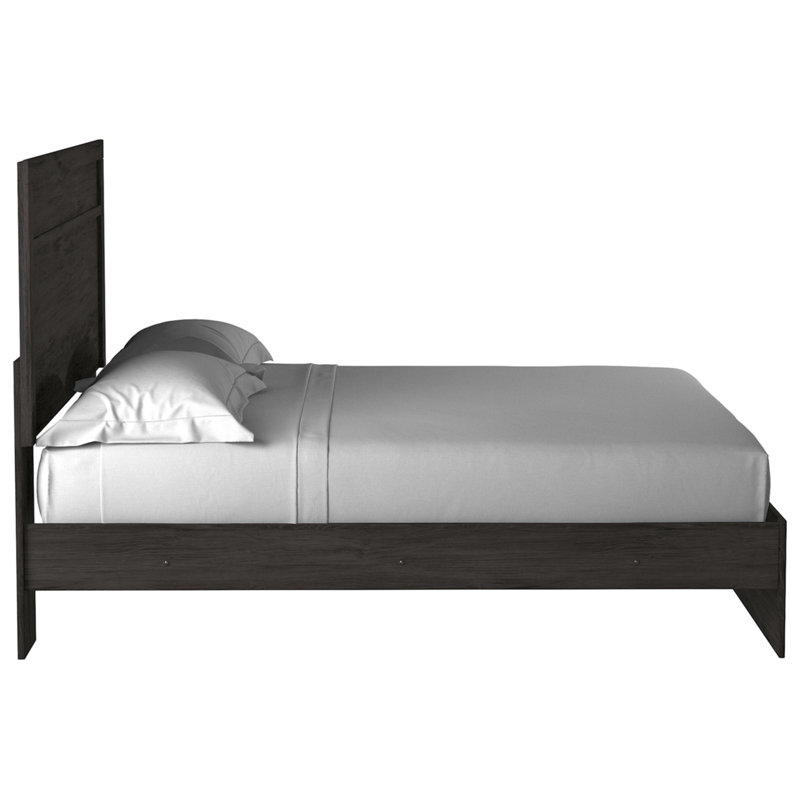 Black King Upholstered Panel Bed with Wood Frame