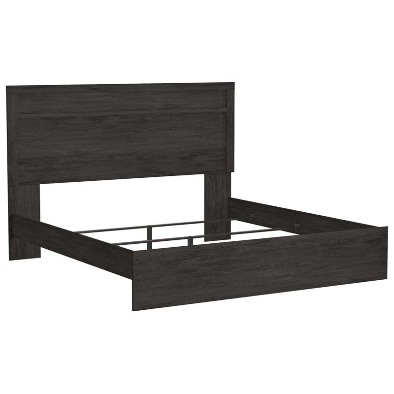 Black King Upholstered Panel Bed with Wood Frame