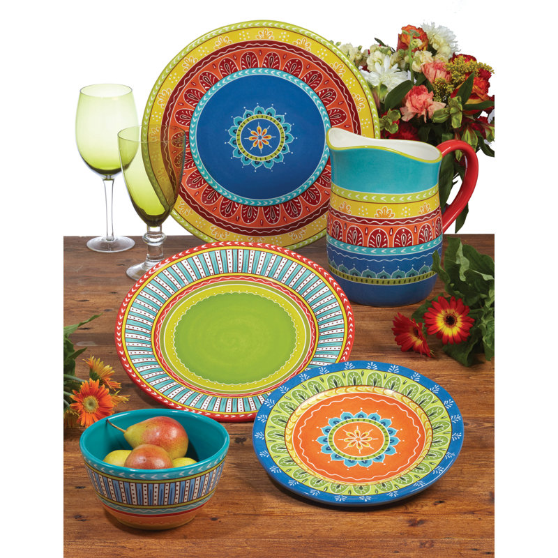 Valencia Multicolor Ceramic Microwave Safe Pasta Bowls, Set of 4