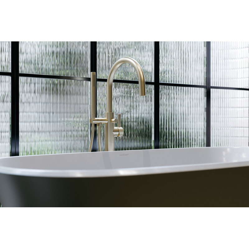 Elegant Tenerife Nickel Floor Mount Tub Filler with Handshower