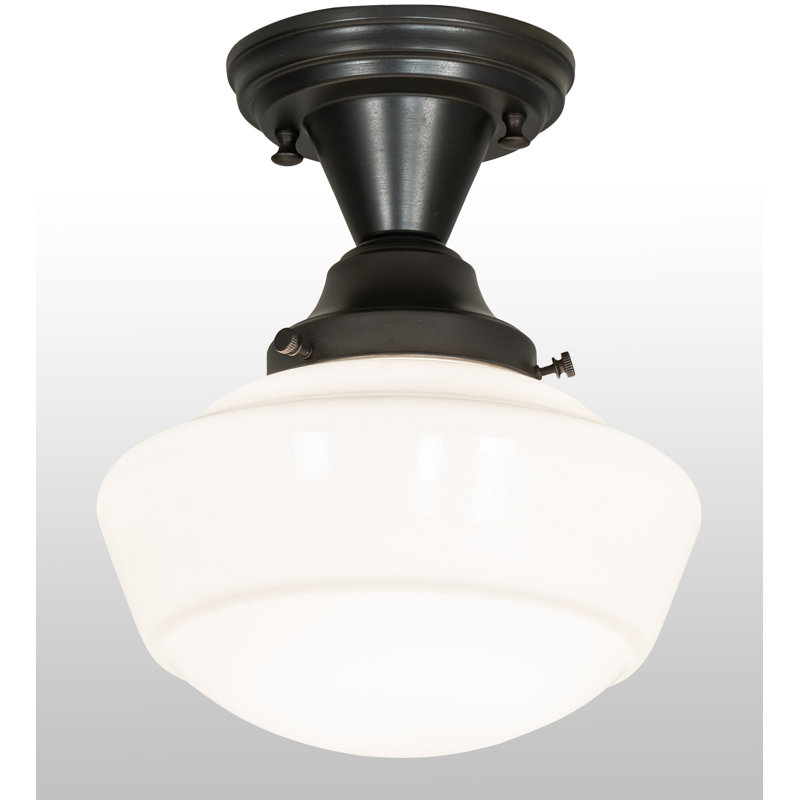 Craftsman Brown and White Glass 1-Light Schoolhouse Semi-Flush Mount