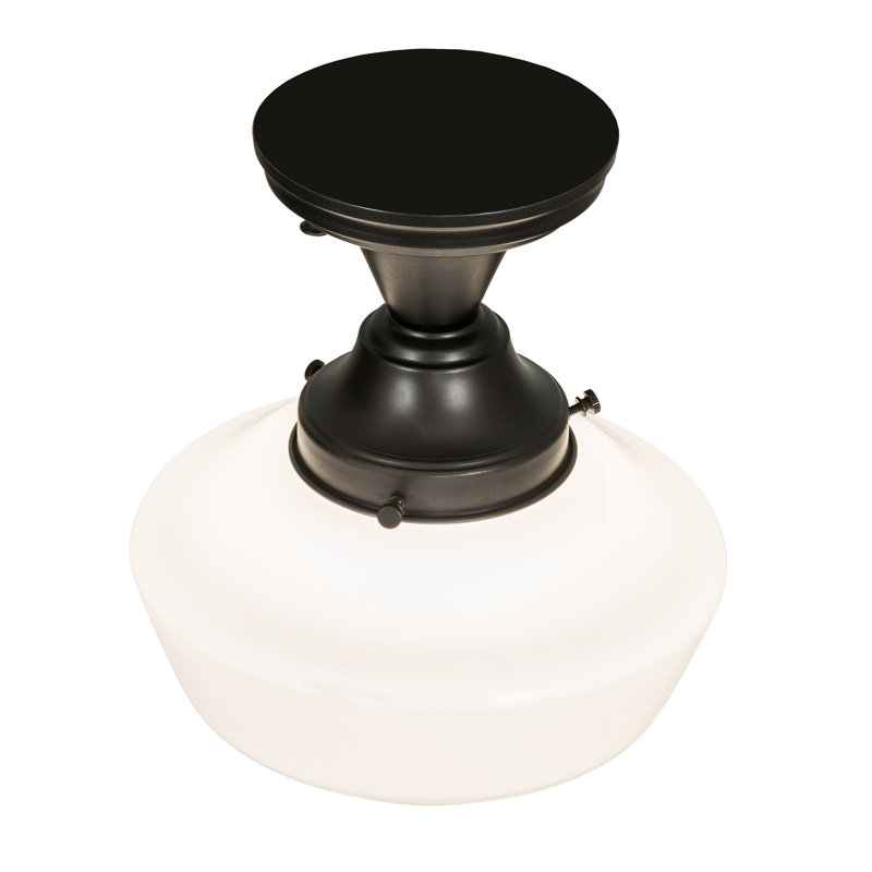 Craftsman Brown and White Glass 1-Light Schoolhouse Semi-Flush Mount