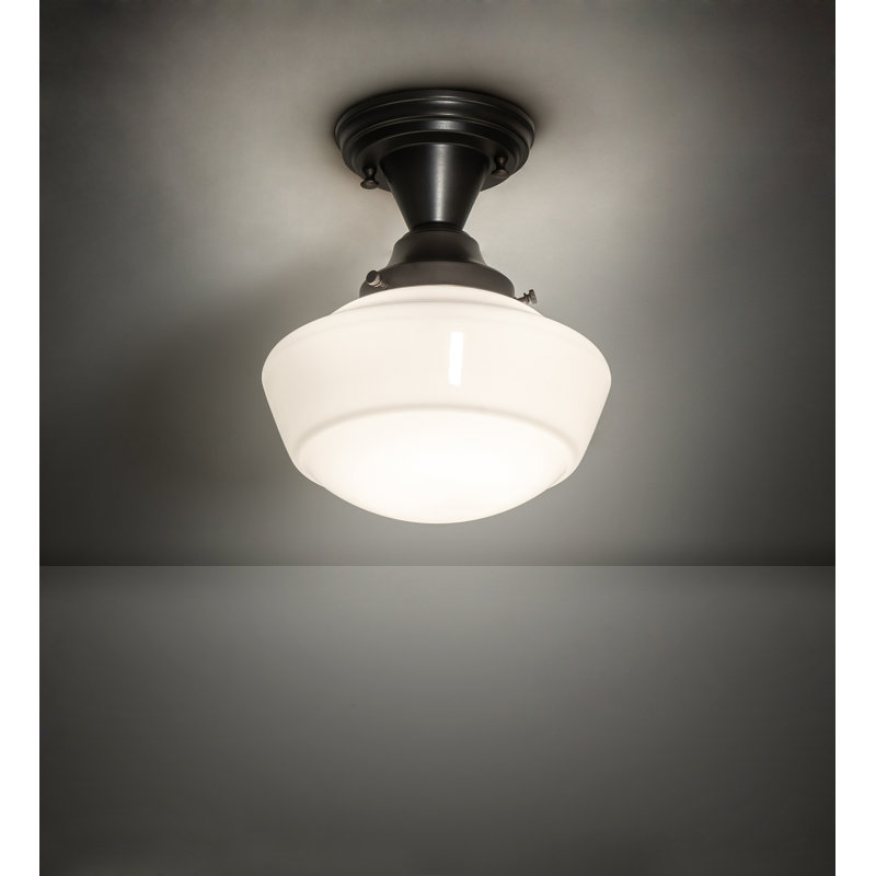 Craftsman Brown and White Glass 1-Light Schoolhouse Semi-Flush Mount