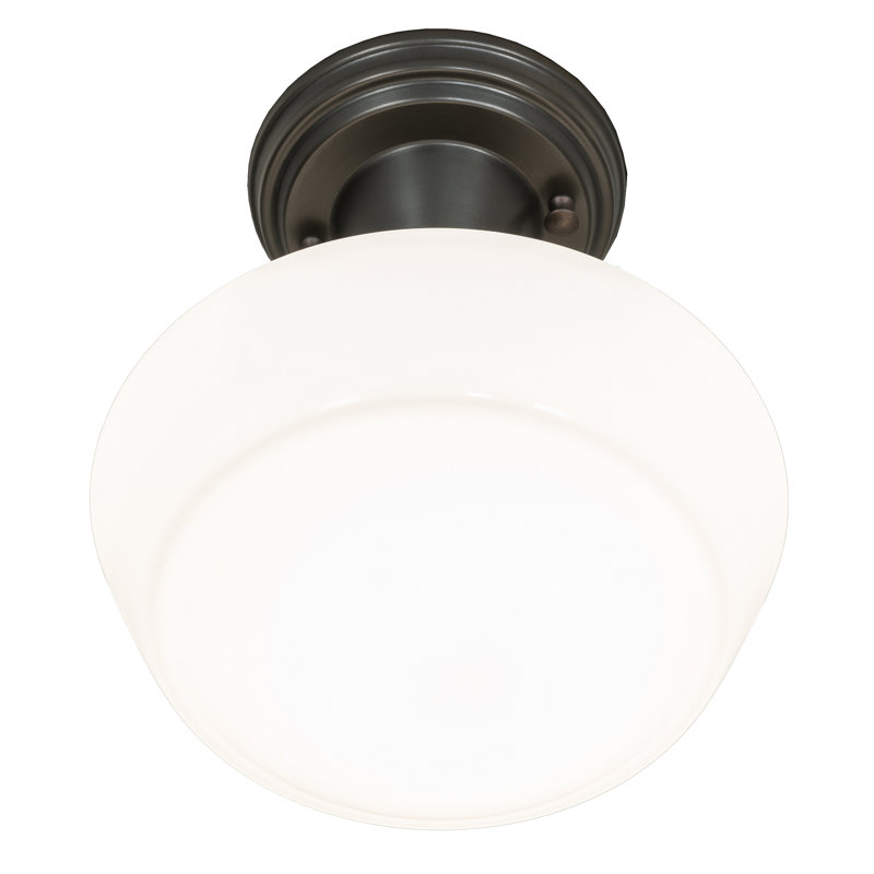 Craftsman Brown and White Glass 1-Light Schoolhouse Semi-Flush Mount