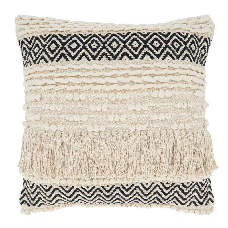 Natural Multi-Textured Moroccan Cotton Square Throw Pillow