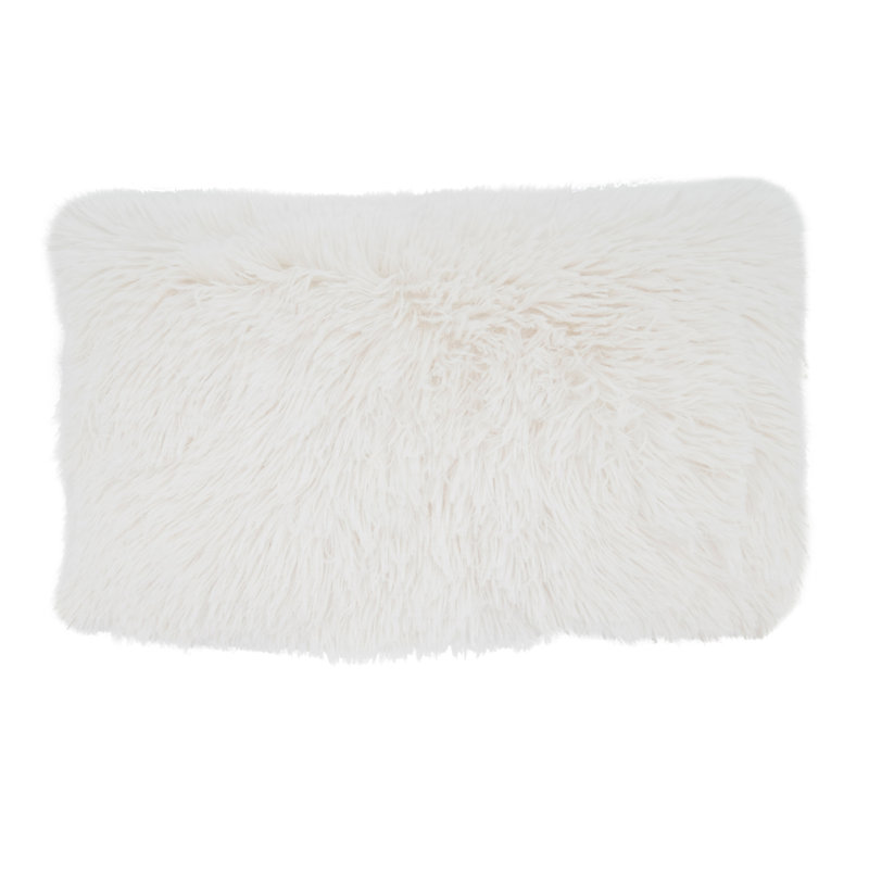 Ivory Faux Fur Rectangular Throw Pillow with Down Filling