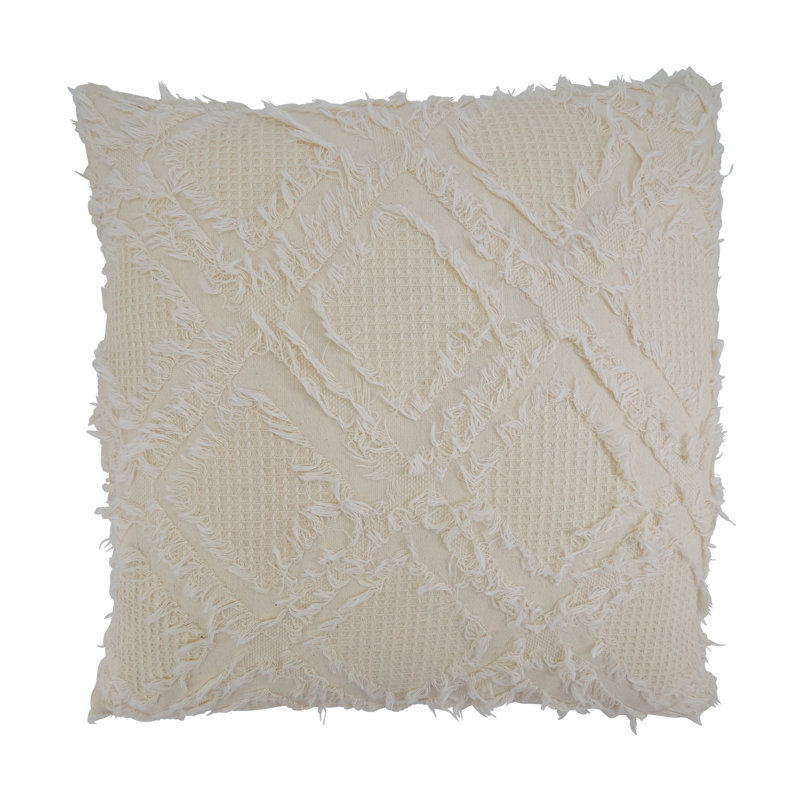 Ivory Cotton Fringe Waffle Weave Euro Pillow Cover