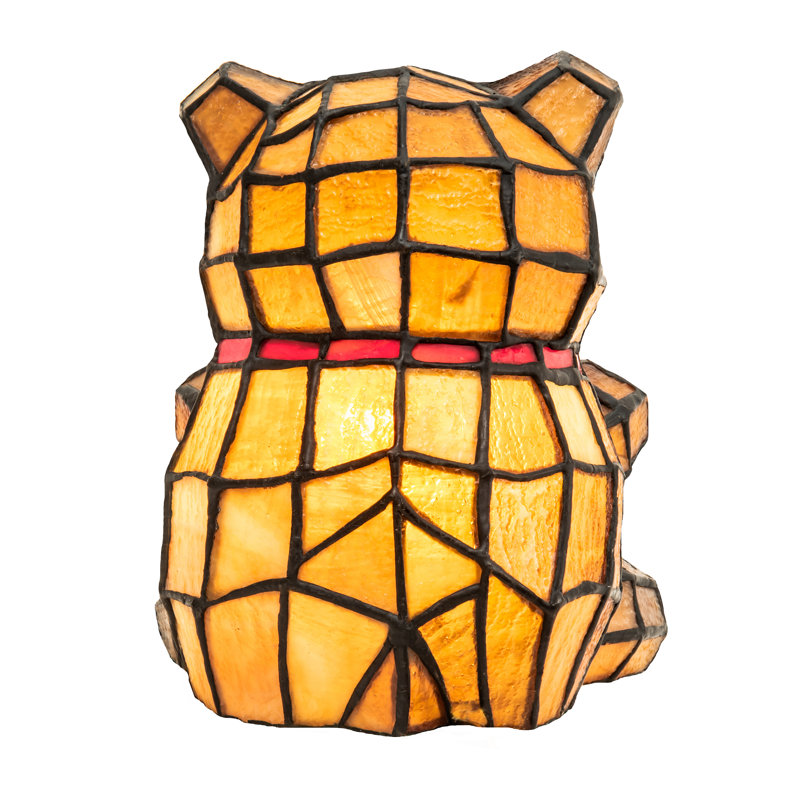 7" Mauve and Coral Stained Glass Teddy Bear Accent Lamp