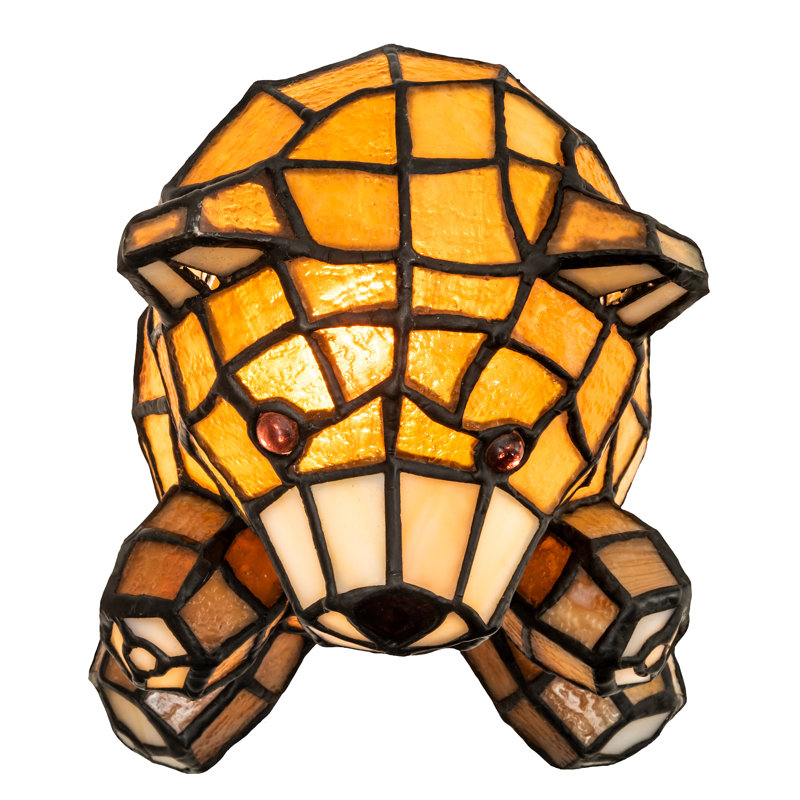 7" Mauve and Coral Stained Glass Teddy Bear Accent Lamp