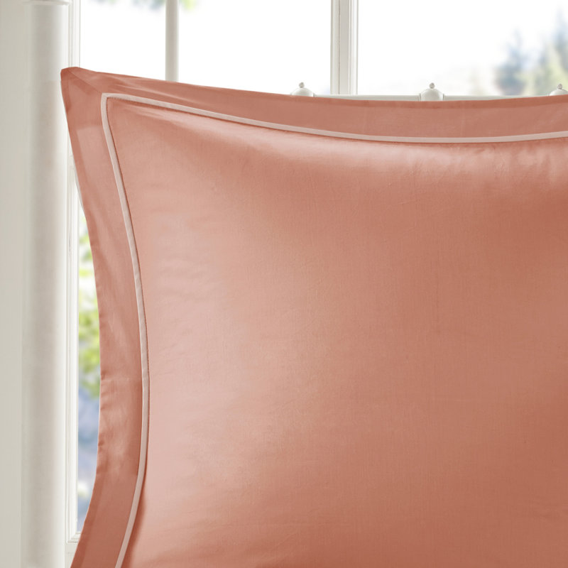 Coral and White Cotton Queen Comforter Set with Floral Print