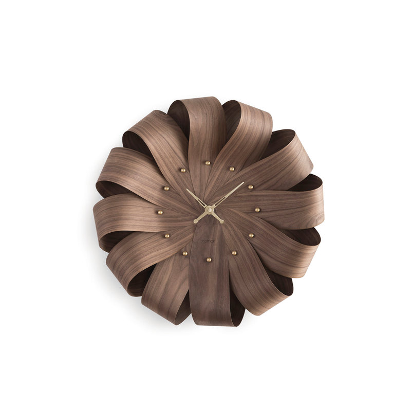 Dark Brown and Gold Walnut Flower Wall Clock