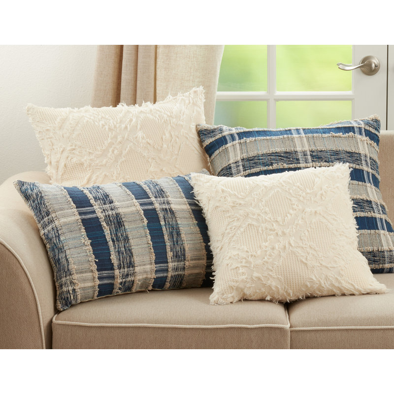Ivory Fringe Waffle Weave 19.5'' Cotton Euro Pillow Cover