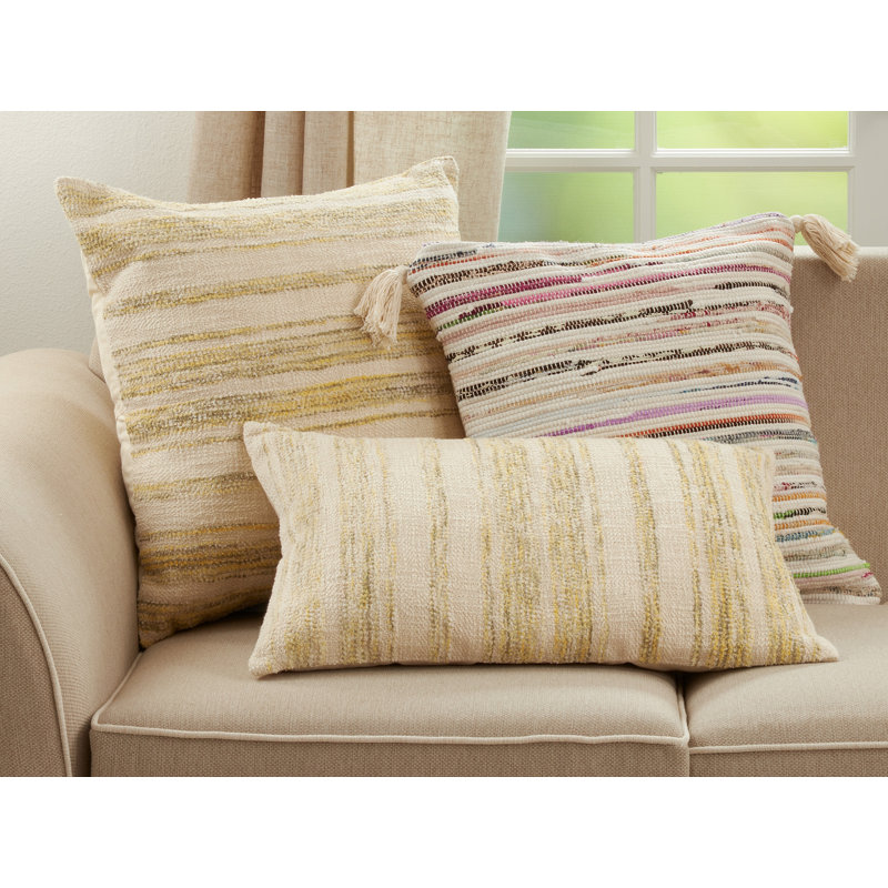 Premium Cotton Striped Woven Yellow Pillow Cover 19.5" x 16"