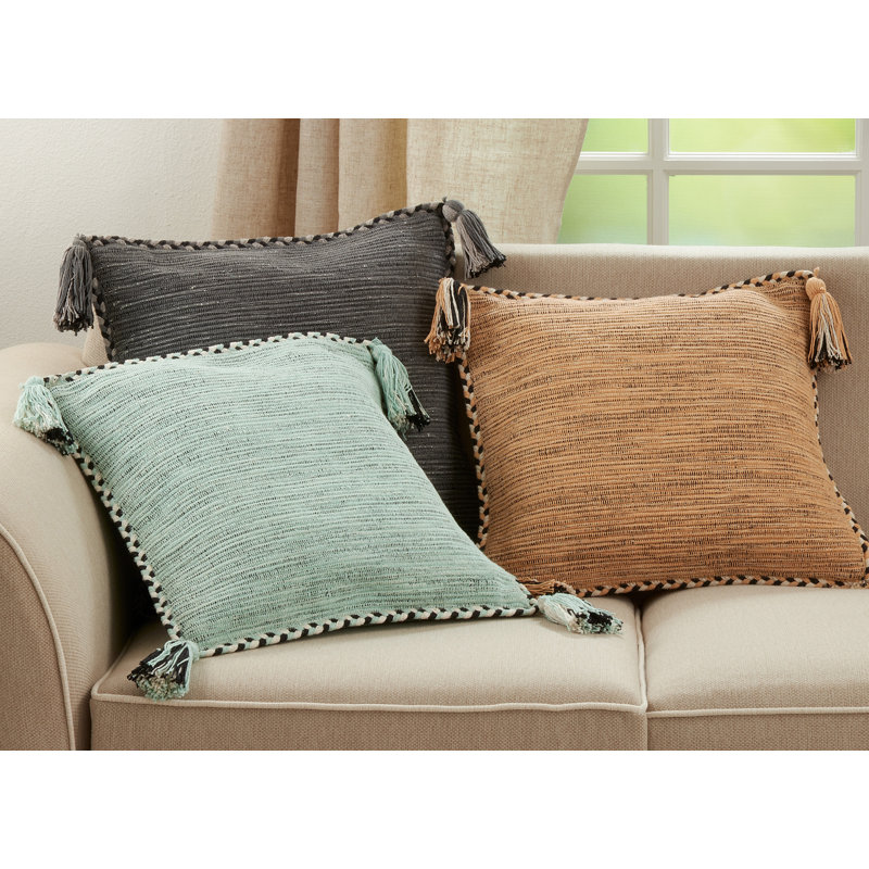 Braided Border Mint Cotton Tassel Euro Pillow Cover