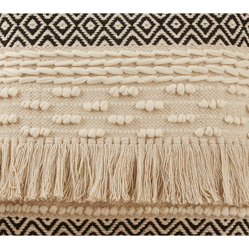 Natural Multi-Textured Moroccan Cotton Square Throw Pillow