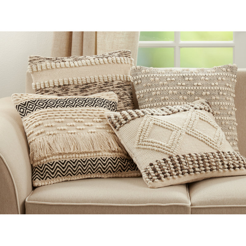 Natural Multi-Textured Moroccan Cotton Square Throw Pillow