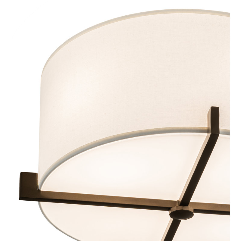 Zurich 17'' White and Brown Drum Flush Mount Light