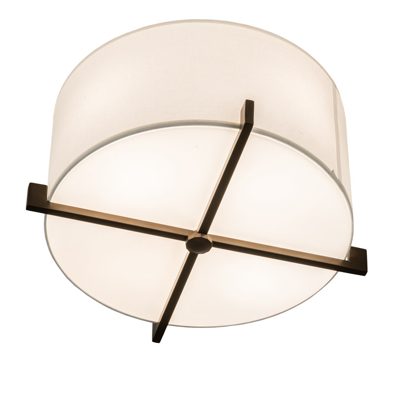 Zurich 17'' White and Brown Drum Flush Mount Light