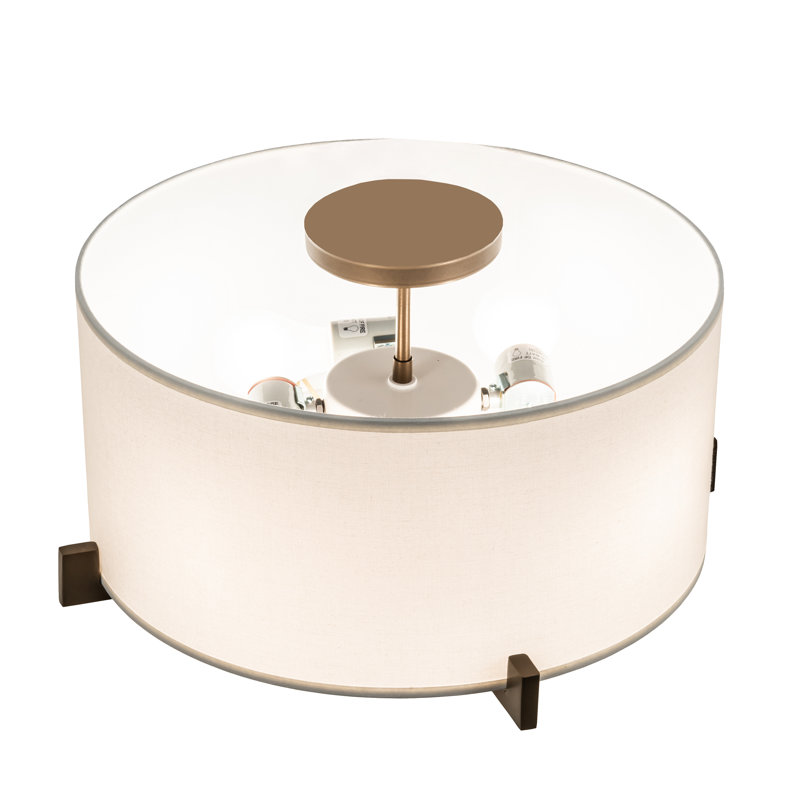 Zurich 17'' White and Brown Drum Flush Mount Light