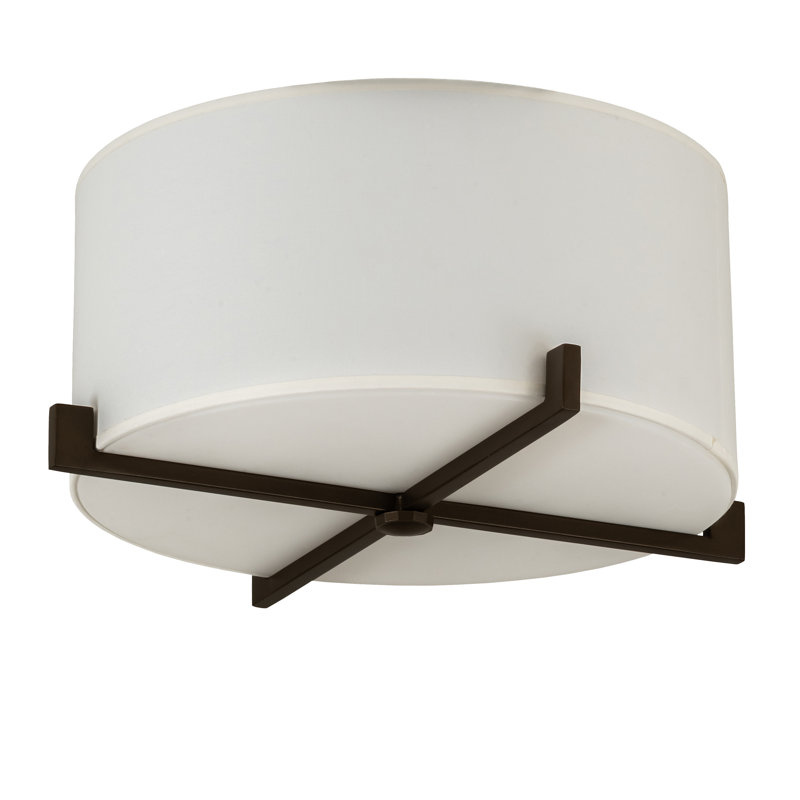 Zurich 17'' White and Brown Drum Flush Mount Light
