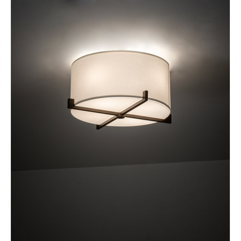 Zurich 17'' White and Brown Drum Flush Mount Light