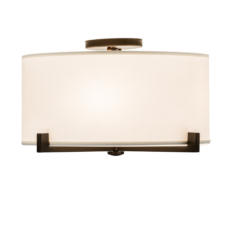 Zurich 17'' White and Brown Drum Flush Mount Light