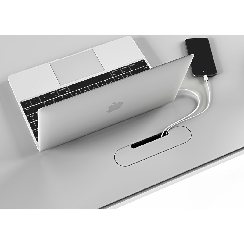 Centro Adjustable Height 66" Gray Glass Computer Desk with Drawer