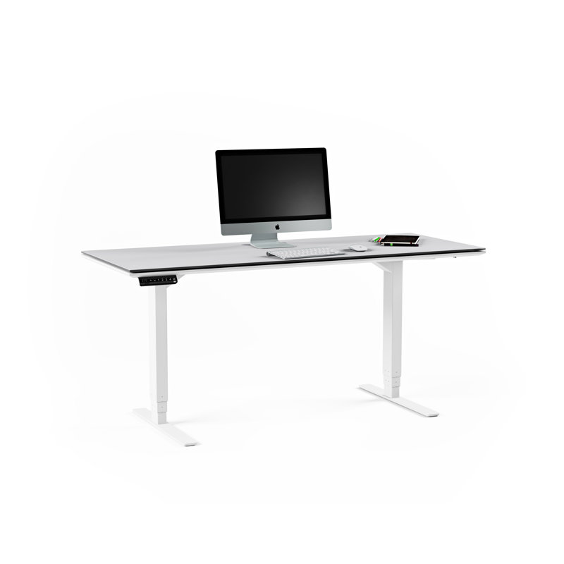 Centro Adjustable Height 66" Gray Glass Computer Desk with Drawer