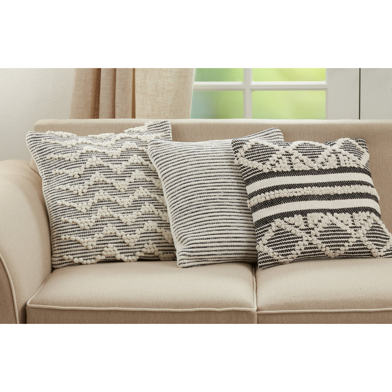 Cozy Coastal 23" Square Blue and Black Striped Cotton Throw Pillow