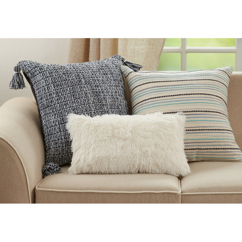 Navy Blue 22" Cotton Woven Tassel Throw Pillow
