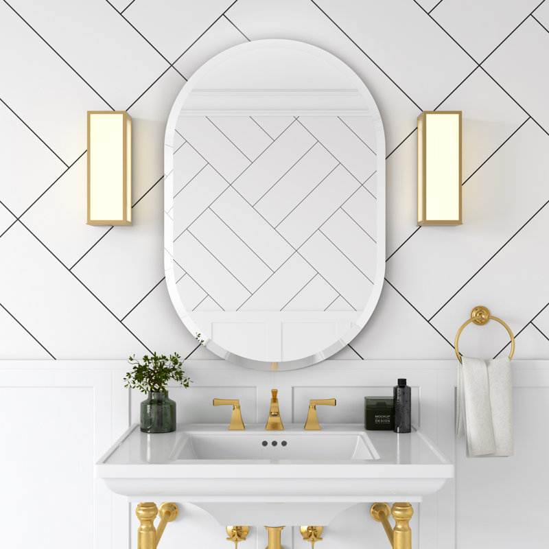 Elegant Beveled Edge Frameless Oval Vanity Mirror 24"x36"