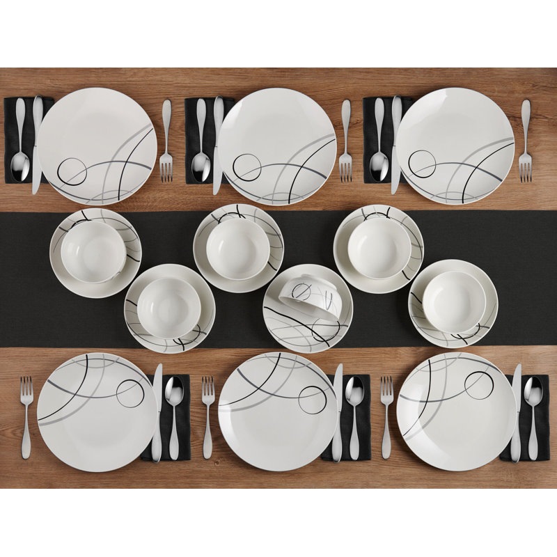 White Porcelain Circles 18-Piece Dinnerware Set, Service for 6