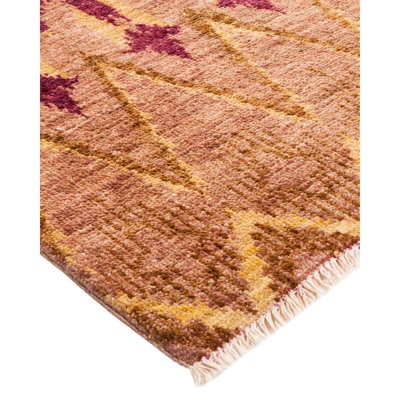 Hand-Knotted Beige and Red Wool Aztec Medium Area Rug
