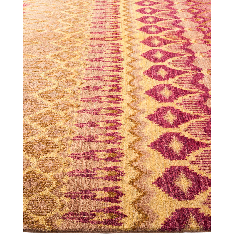 Hand-Knotted Beige and Red Wool Aztec Medium Area Rug
