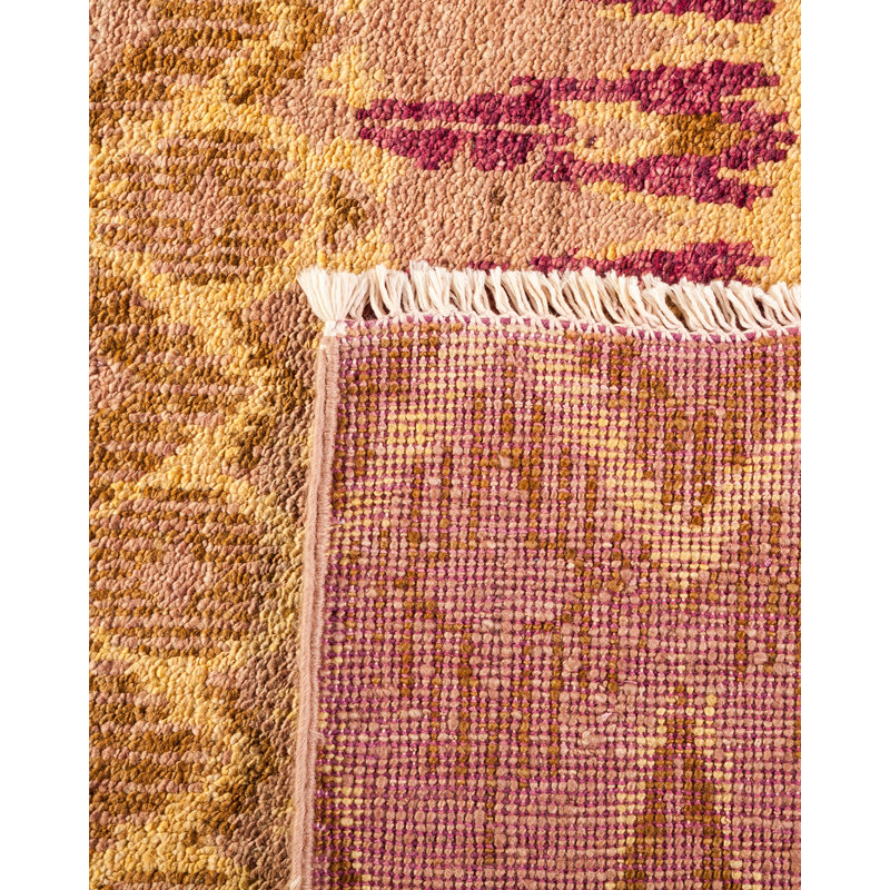 Hand-Knotted Beige and Red Wool Aztec Medium Area Rug