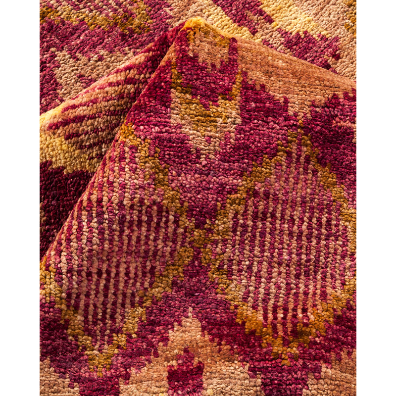 Hand-Knotted Beige and Red Wool Aztec Medium Area Rug