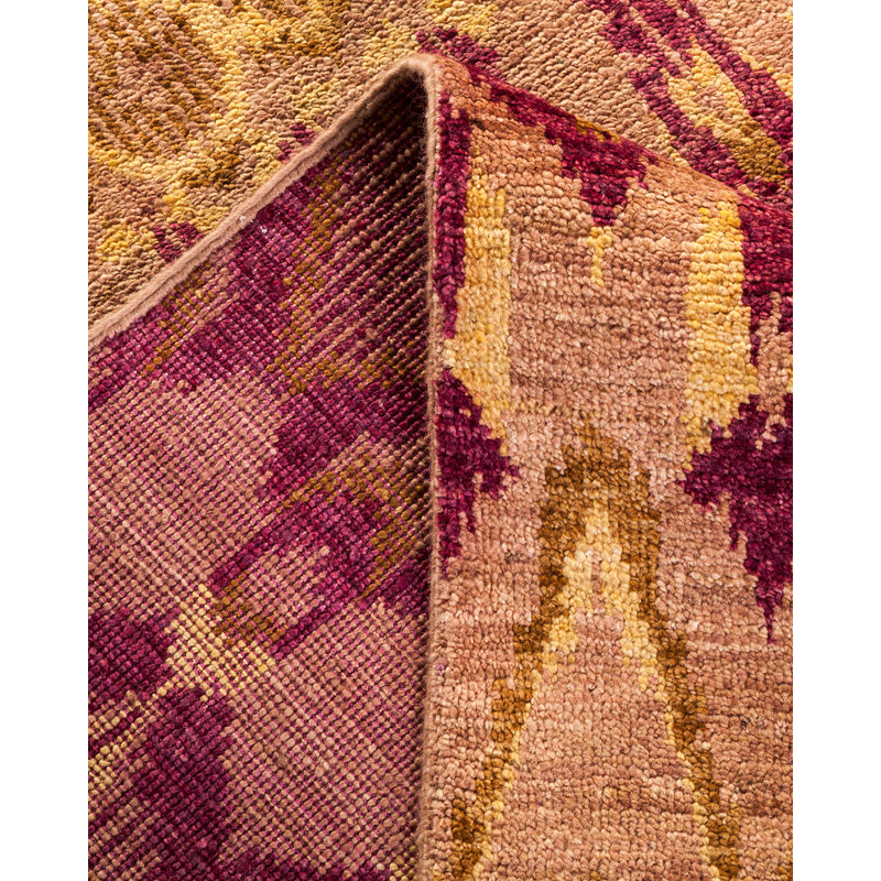 Hand-Knotted Beige and Red Wool Aztec Medium Area Rug